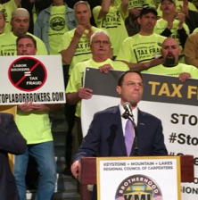 Carpenters rallying against tax fraud at the state capitol in Harrisburg were joined by Pennsylvania Attorney General Josh Shapiro and several state representatives.