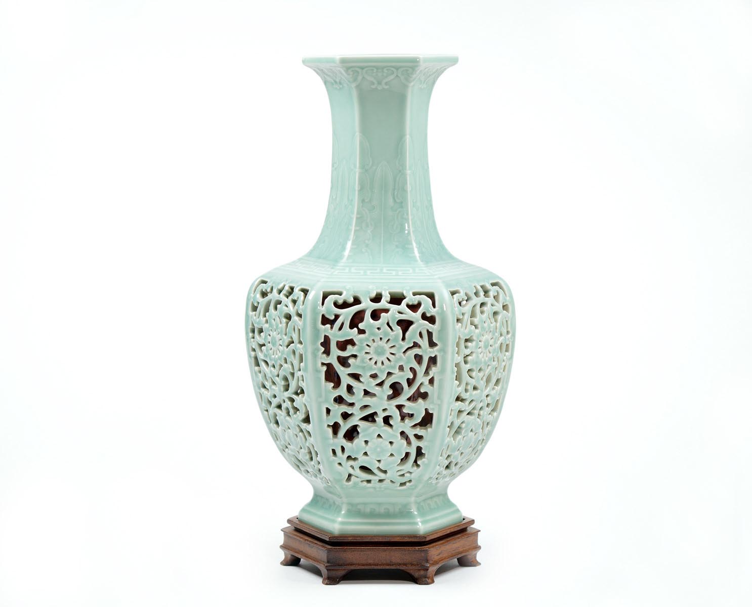 Rare Chinese Celadon Hexagonal Vase