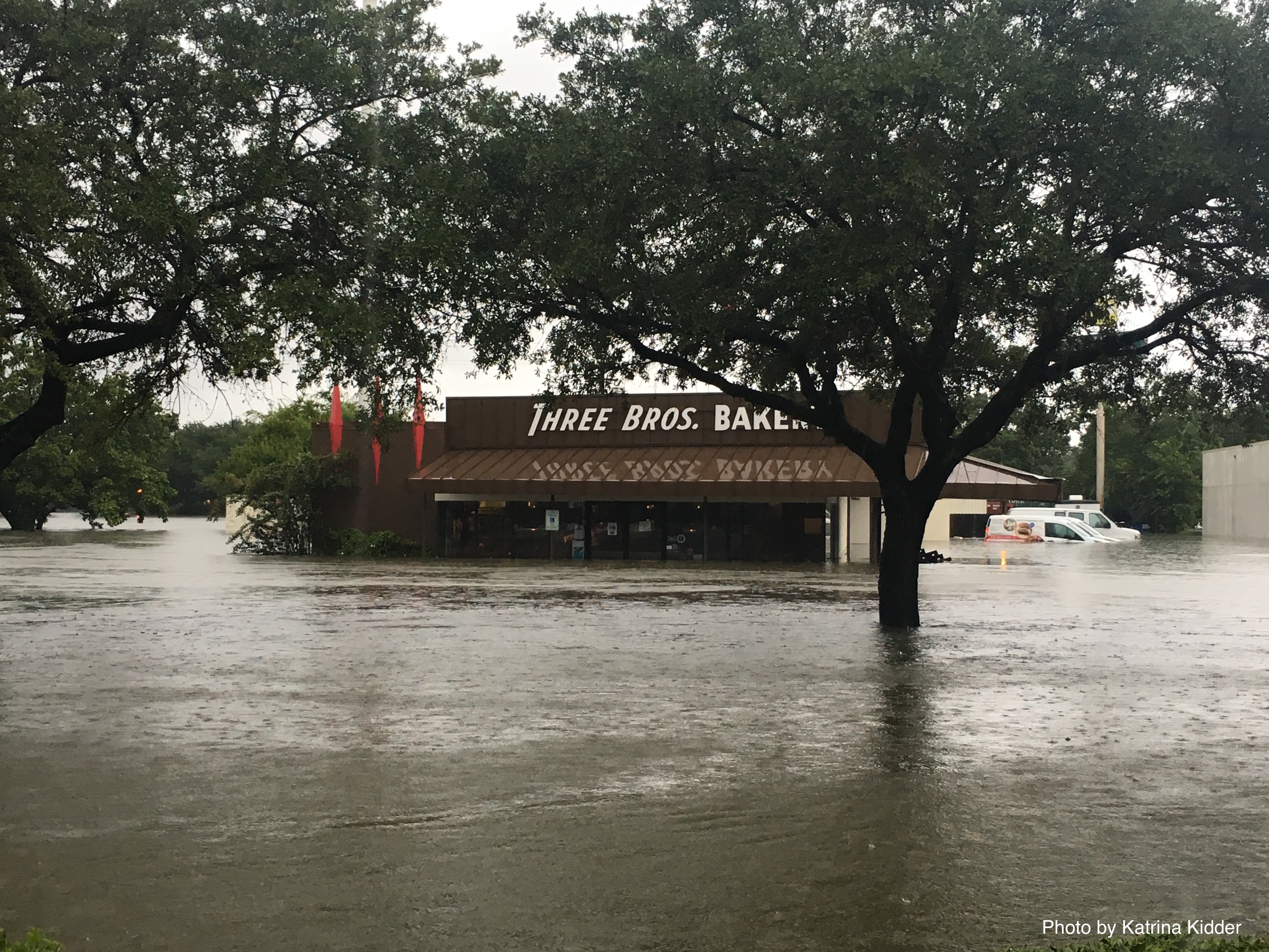 Three Brothers Bakery surrounded by water during hurricane Harvey - Photo credit - Katrina Kidder