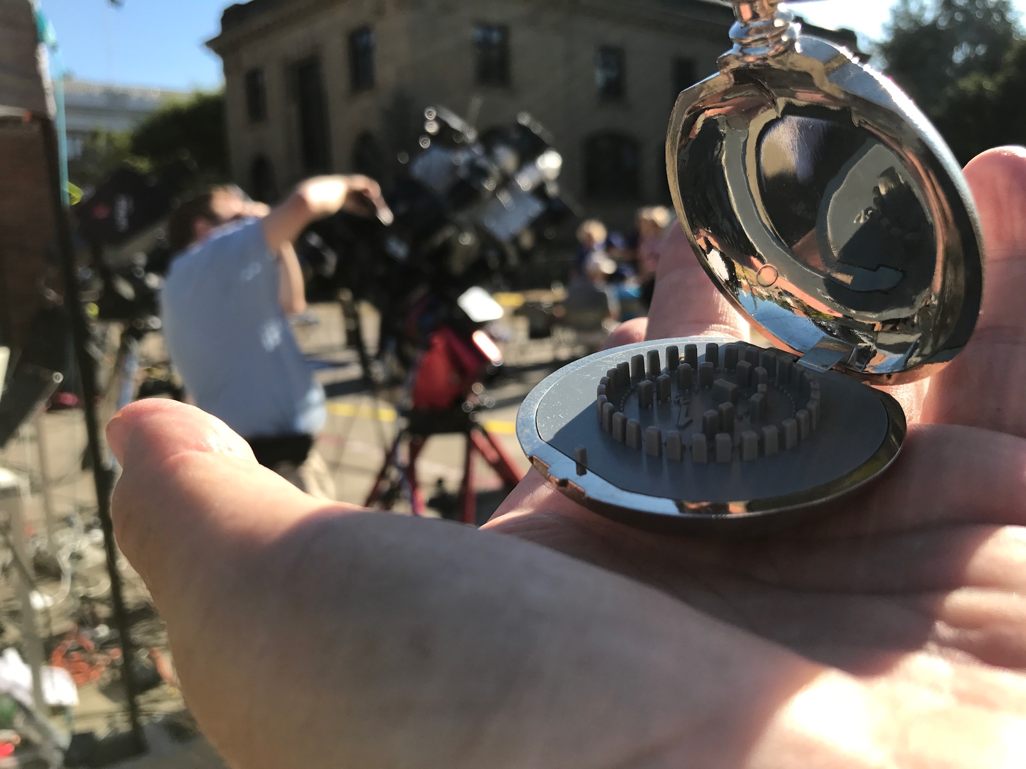 After The Stonehenge Watch was named "the official eclipse predictor" by the American Journal of physics" for The Great American Eclipse it is shown with all the scientific instruments in Oregon