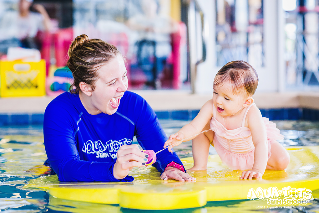 Aqua-Tots Swim Schools’ warm 90 degree pool makes the perfect environment to teach children as young as 4 months old how to swim.