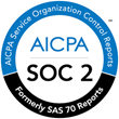 A SOC 2 compliance badge via AICPA.