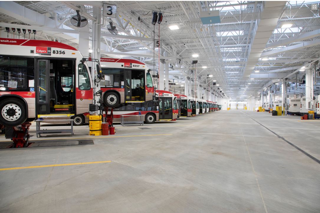 Stoney Transit Facility service bays are equipped with Stertil-Koni scissor-style ECOLIFTS, supplied by Westvac Industrial. Photo courtesy of the City of Calgary.