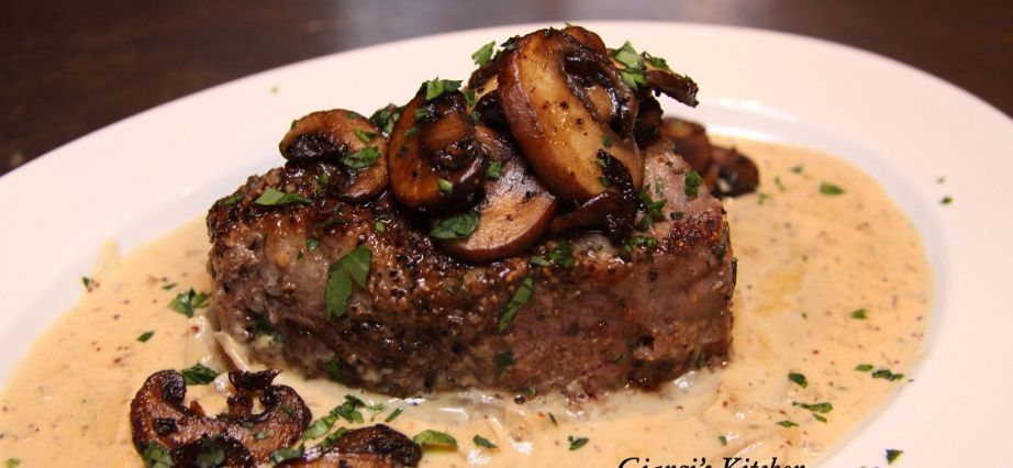 Giangi's Kitchen: New York Steaks with Mustard and Mushrooms
