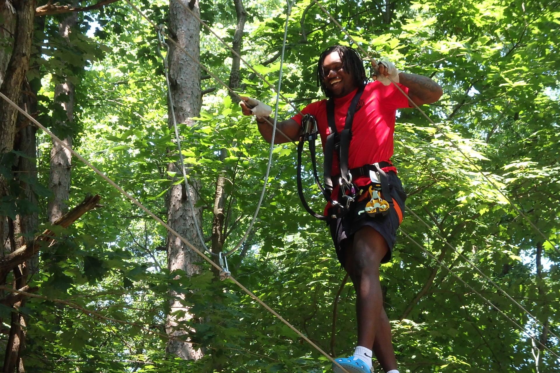 The thrill of Zip Lining is only part of the challenge at ZipZone Outdoor Adventures. Walking  a cable adds to the breathtaking experience!