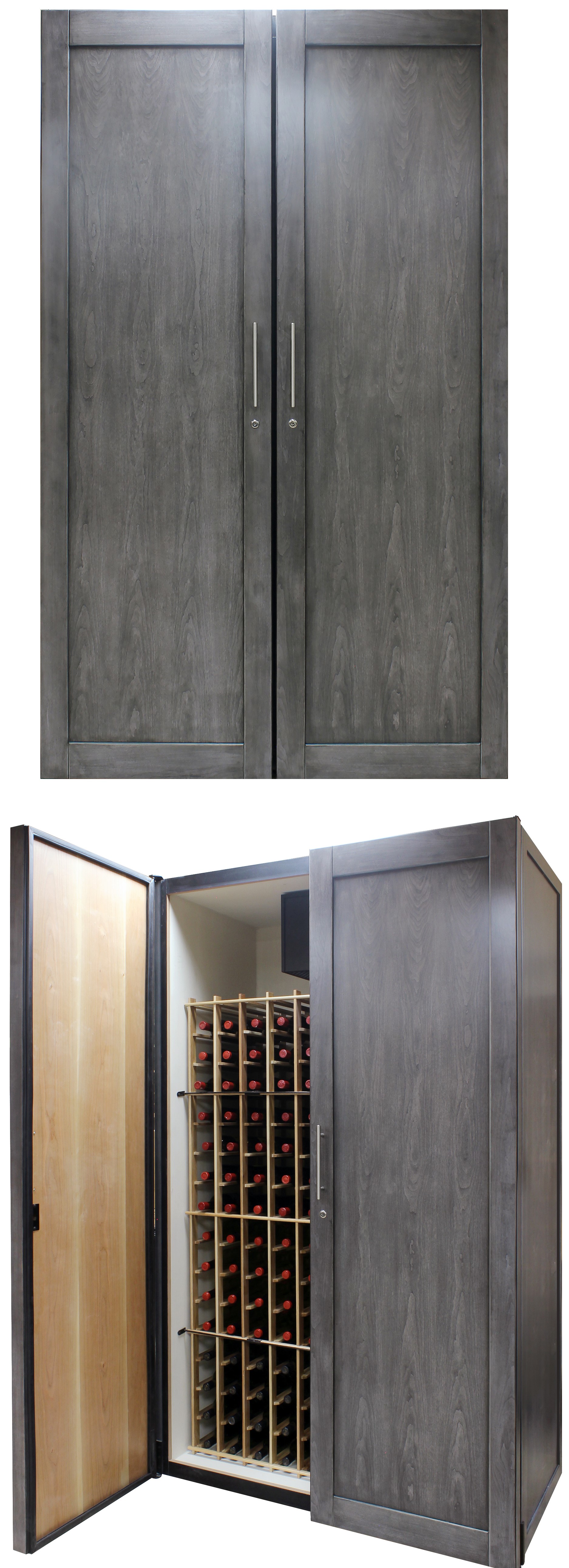 Vinotemp Wine Vault featuring Wine-Mate 1500CD and handcrafted wine racking for long-term storage of up to 368 bottles of wine.