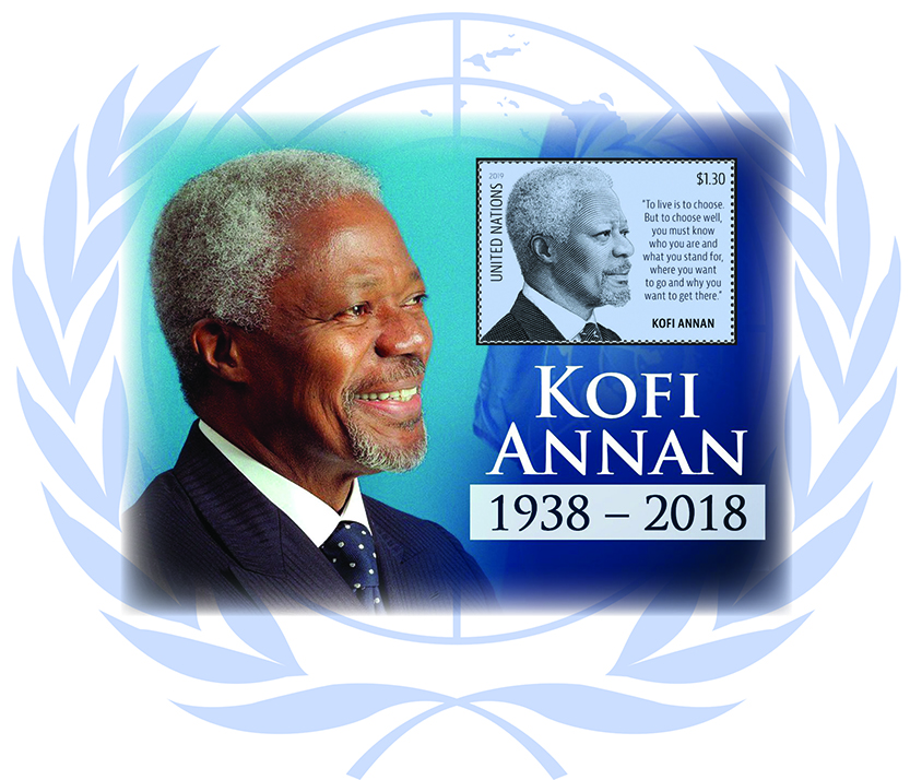 The UN will unveil the Kofi Annan Stamp at a First Day Ceremony, Friday, May 31, 2019, at Noon. was a Nobel Peace Prize laureate and Secretary-General of the United Nations between 1997 and 2006. Duri