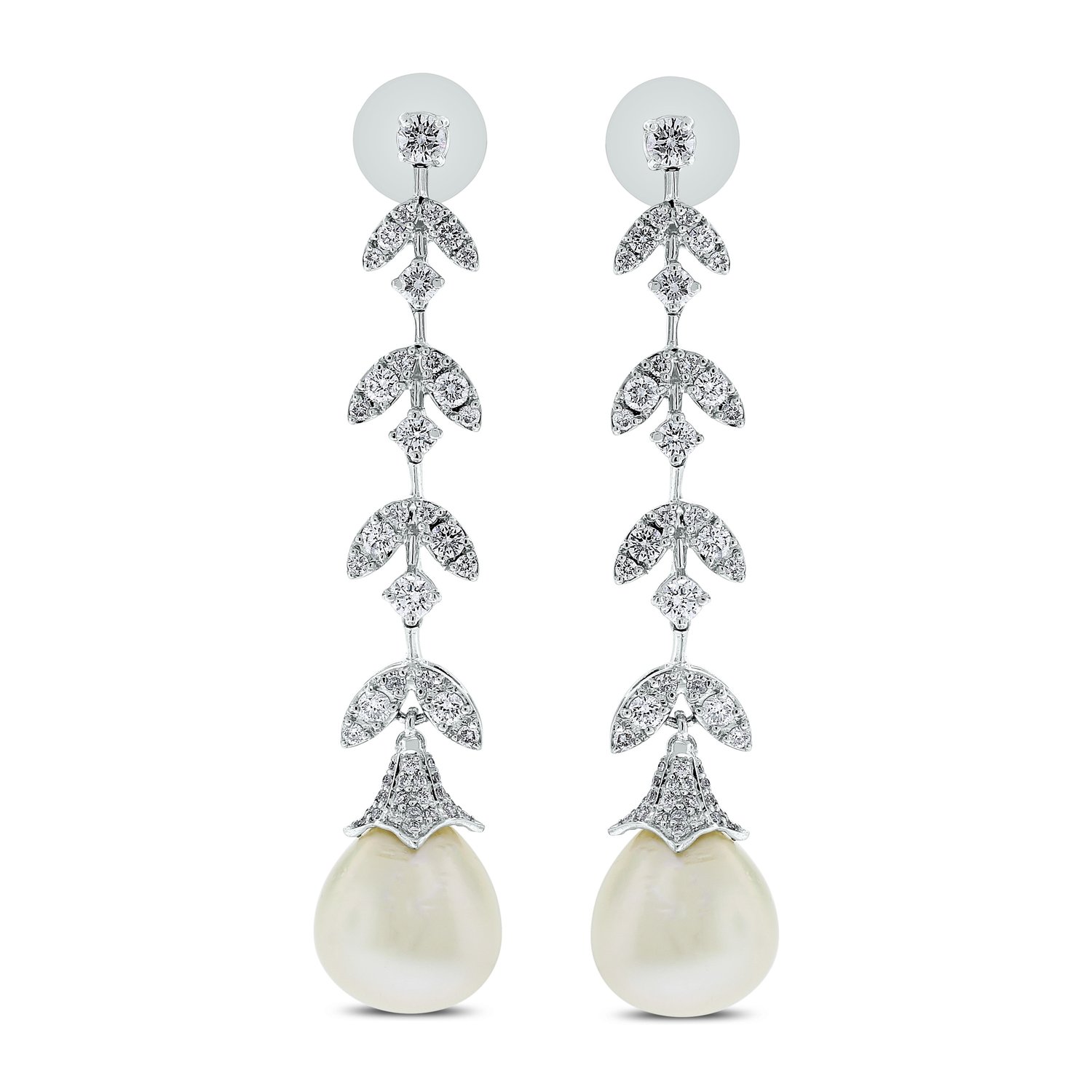 Diamond and Pearl Vines Earrings by Beauvince Jewelry