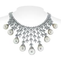 Diamond and Pearl Vines Necklace by Beauvince Jewelry