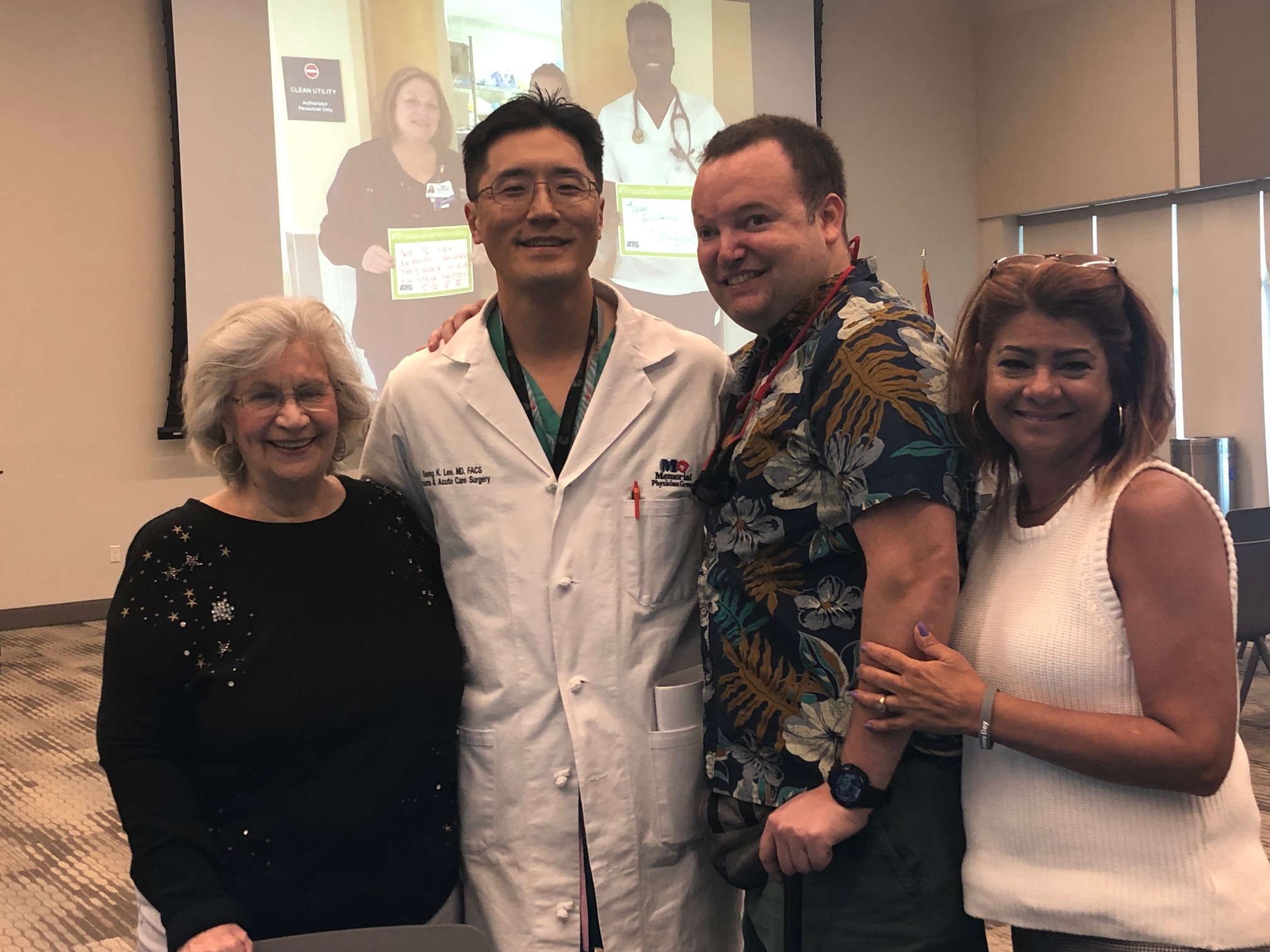 At center from left is Seong Lee, MD, with his patient, Pedro Amieiro to his immediate right. At bookends are patient's mother at far left,  Blanca Ramirez and sister Lisa Lopez, far right.