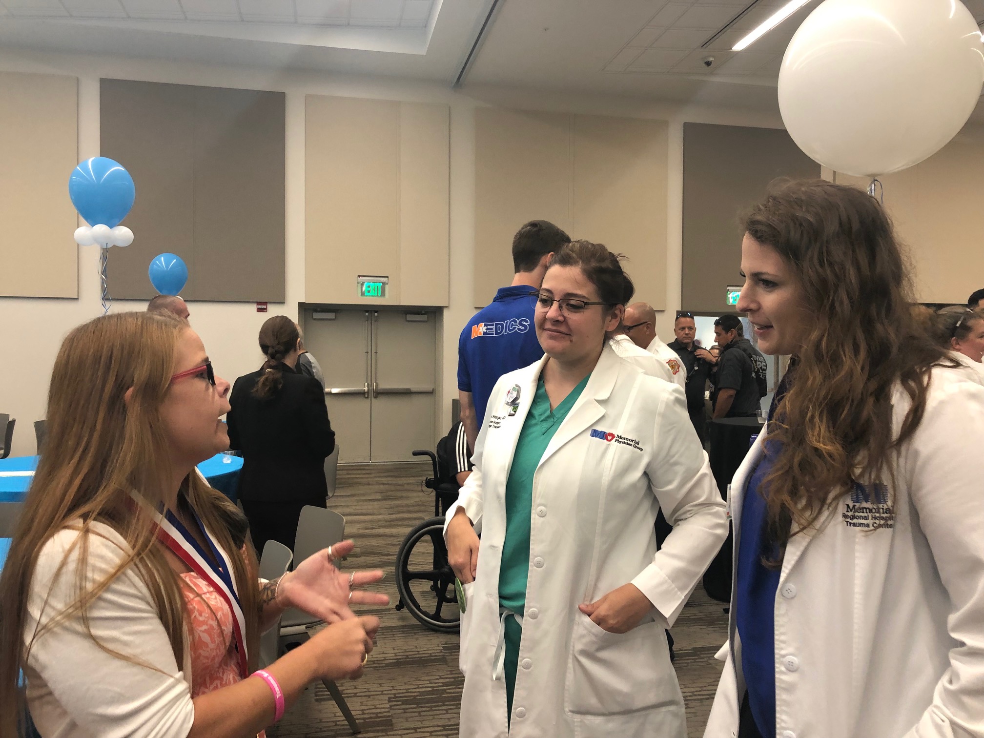 Car crash trauma patient Sharon Blankett spends time with her Memorial Regional Hospital Surgeon Tjasa Hranjec and team.