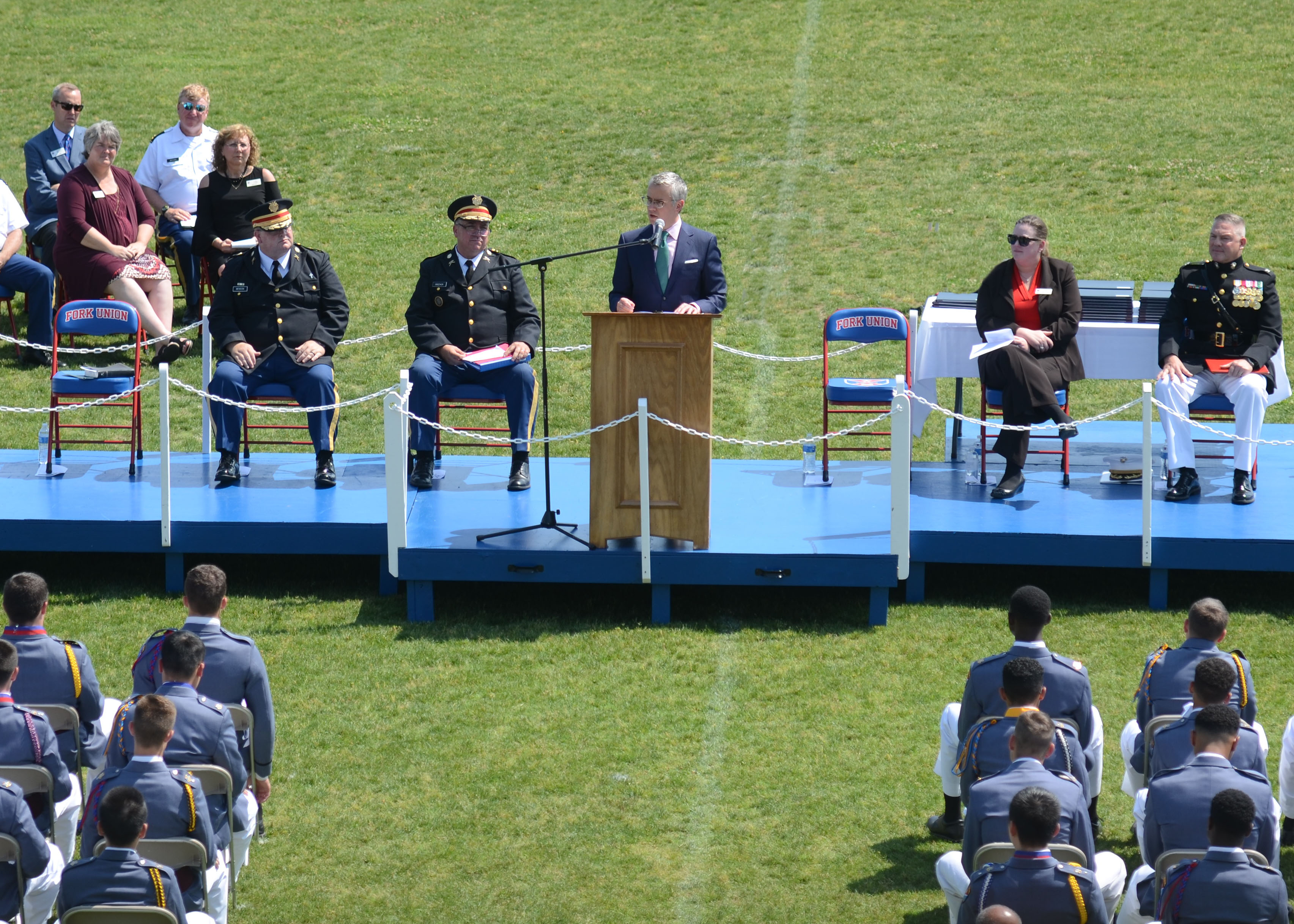 Jeff Jones, President/CEO of H & R Block, and a graduate of Fork Union Military Academy's PG Class of 1986, gives the commencement address for the Class of 2019.