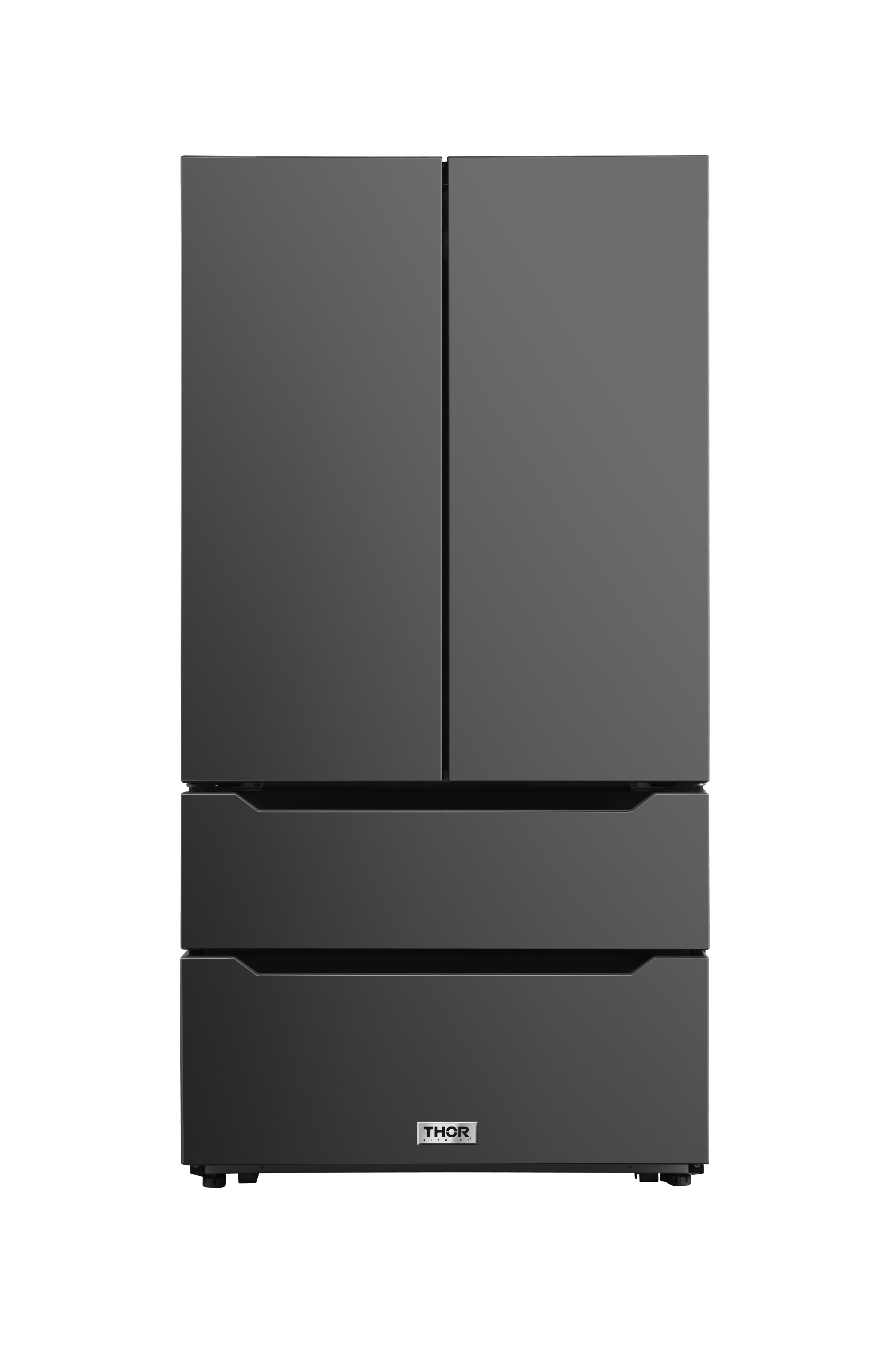 The new Recessed Handle Refrigerator from THOR Kitchen features easily accessible doors for small children while also offering a bold design for any kitchen space. Shown: Black Stainless Steel.