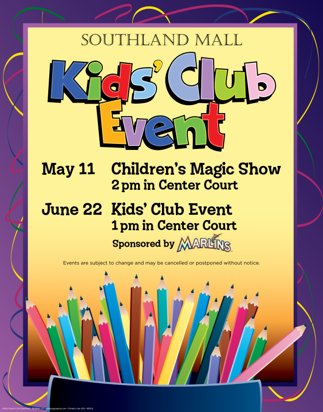 June Kids' Club event at Southland Mall in Miami to be hosted by the Miami Marlins.