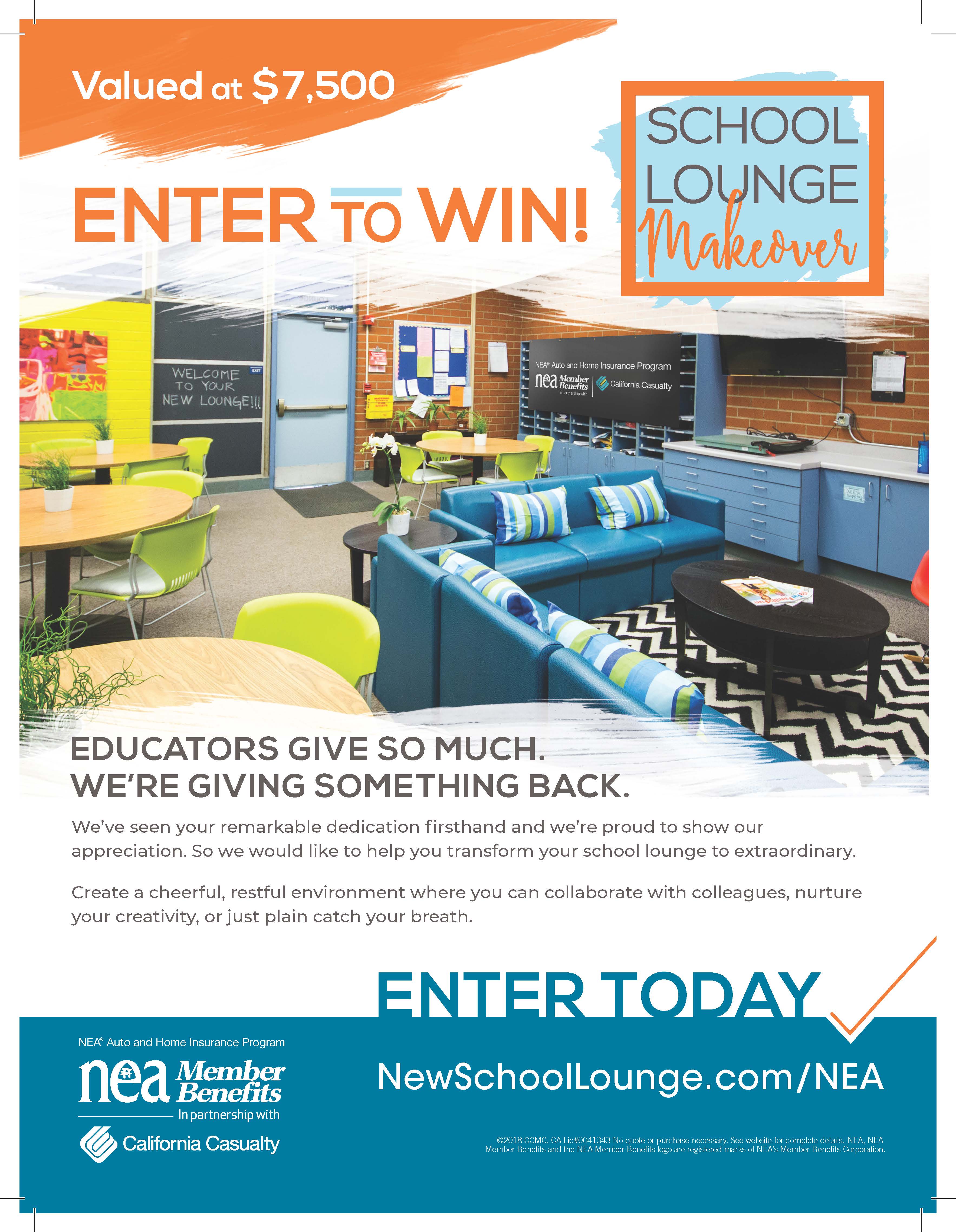 Enter to Win a $7,500 School Lounge Makeover from California Casualty