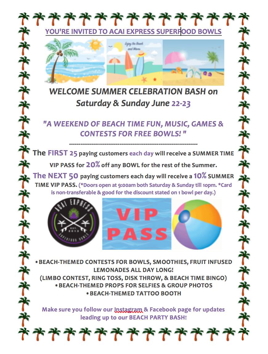 Acai Express Rockaway NJ - Summertime Bash June 22nd & 23rd 2019