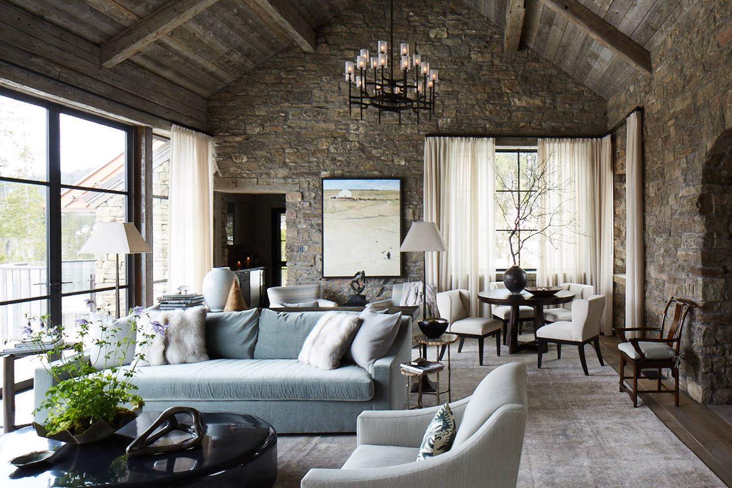 WRJ Design incorporated subtle layers of color and texture to create a livable elegance that embraces the Yellowstone Club home’s mountain setting (photo by William Abranowicz).