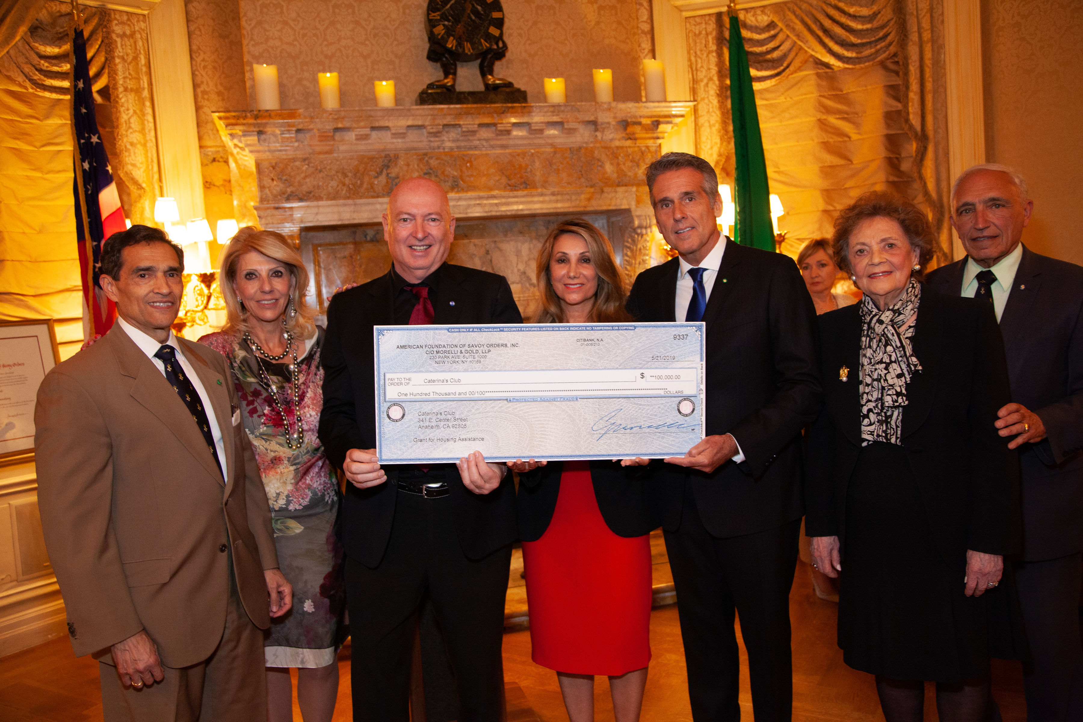 Bruno Serato, Founder of Caterina's Club (Center) Accepts Grant From Savoy Foundation Board Members