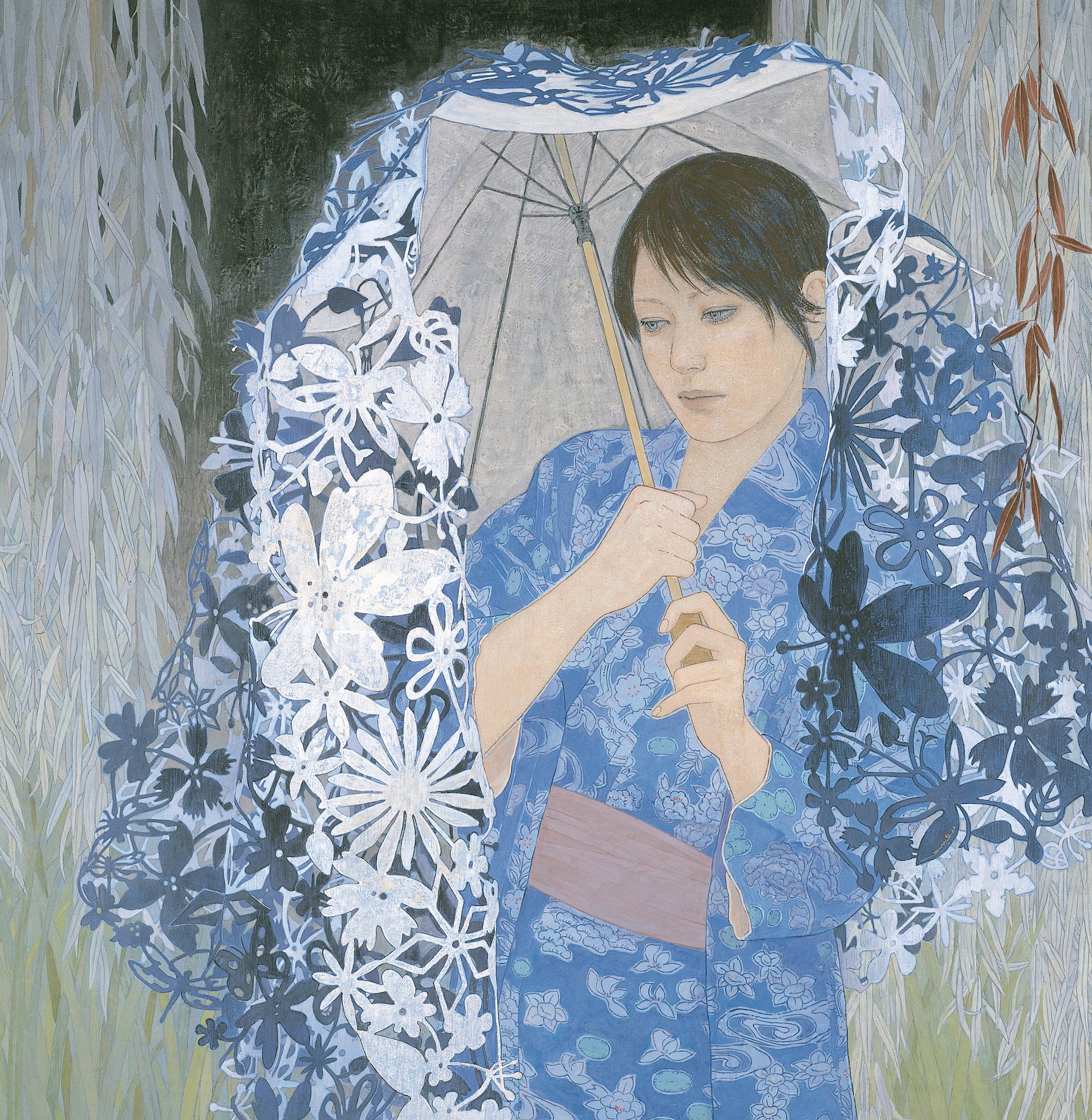 Madoka Fujiwara.  The Smell of Rain. 2004.  Natural mineral pigments and ink, Japanese washi paper, natural gelatin