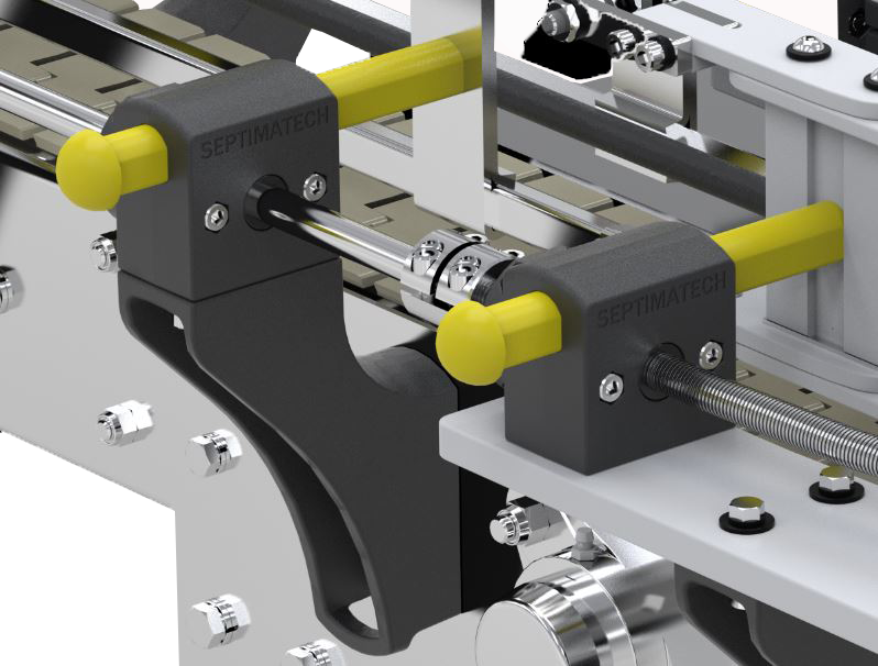 Septimatech’s Easy Adjust Rails® system delivers fast, repeatable guide rail adjustment and changeover, without pneumatics or other high maintenance components.