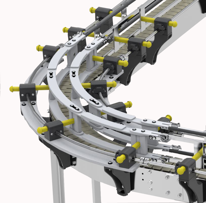 Septimatech’s Easy Adjust Rails® are simple to implement on small or large size conveyor configurations and for tight radius curves and corners.