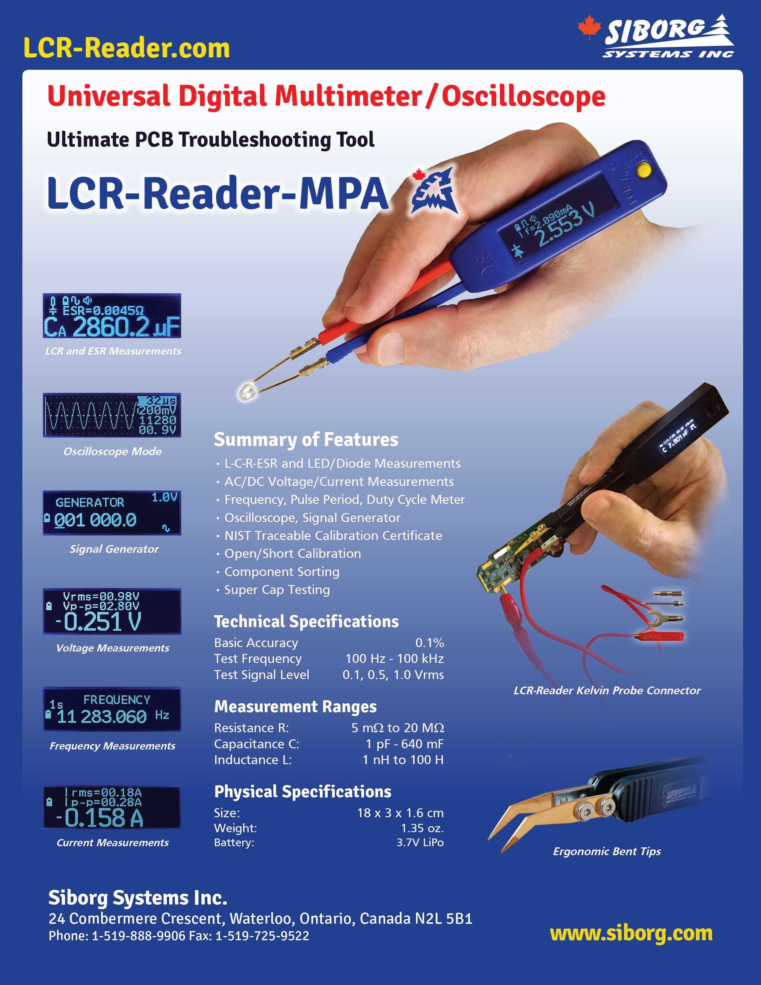 General Specifications of LCR-Reader-MPA from Siborg Systems Inc.