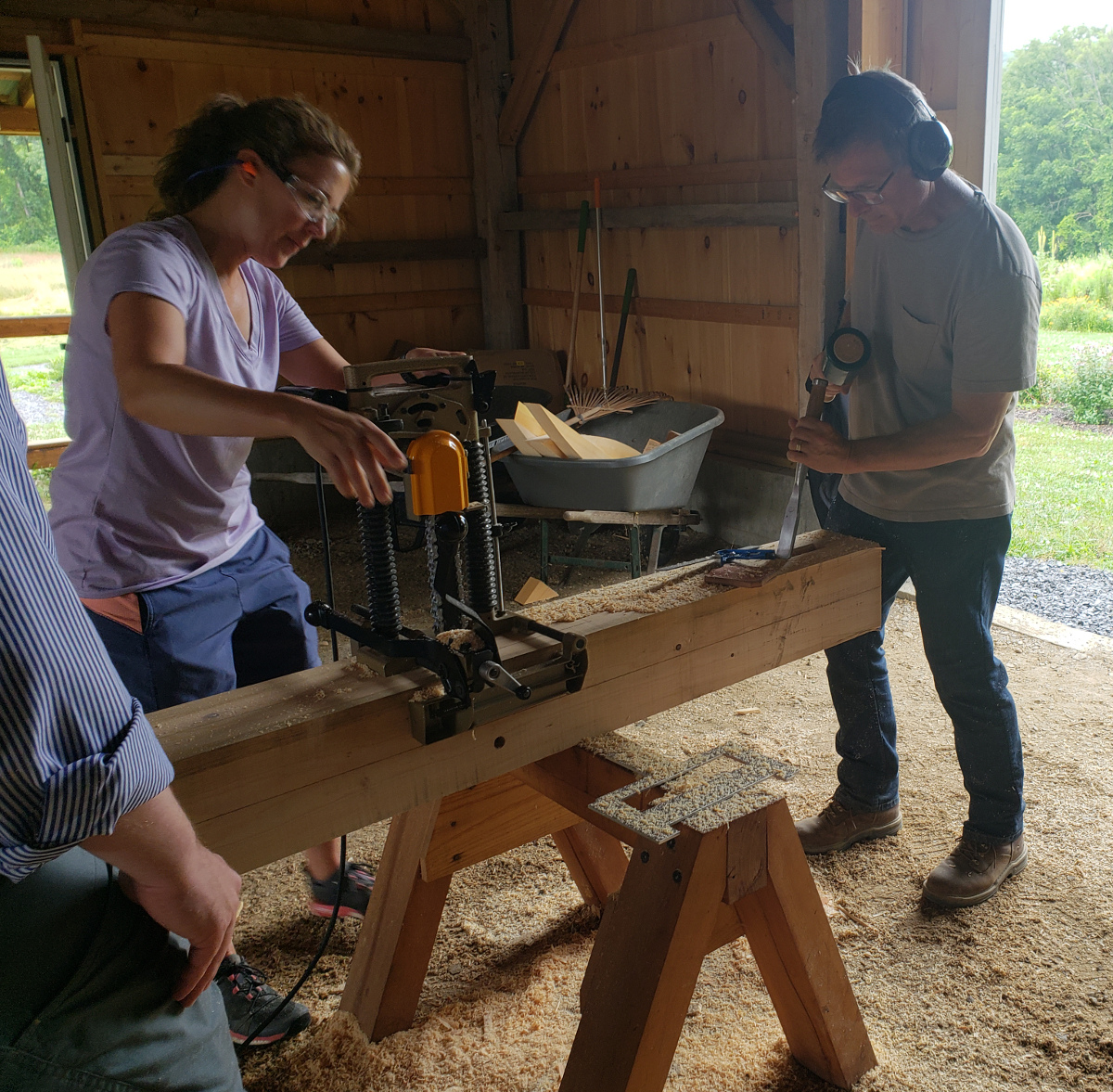 Participants in the FLM Timber Frame Workshop learn and practice the art of timber joinery. Spots are available for the July 2019 class.
