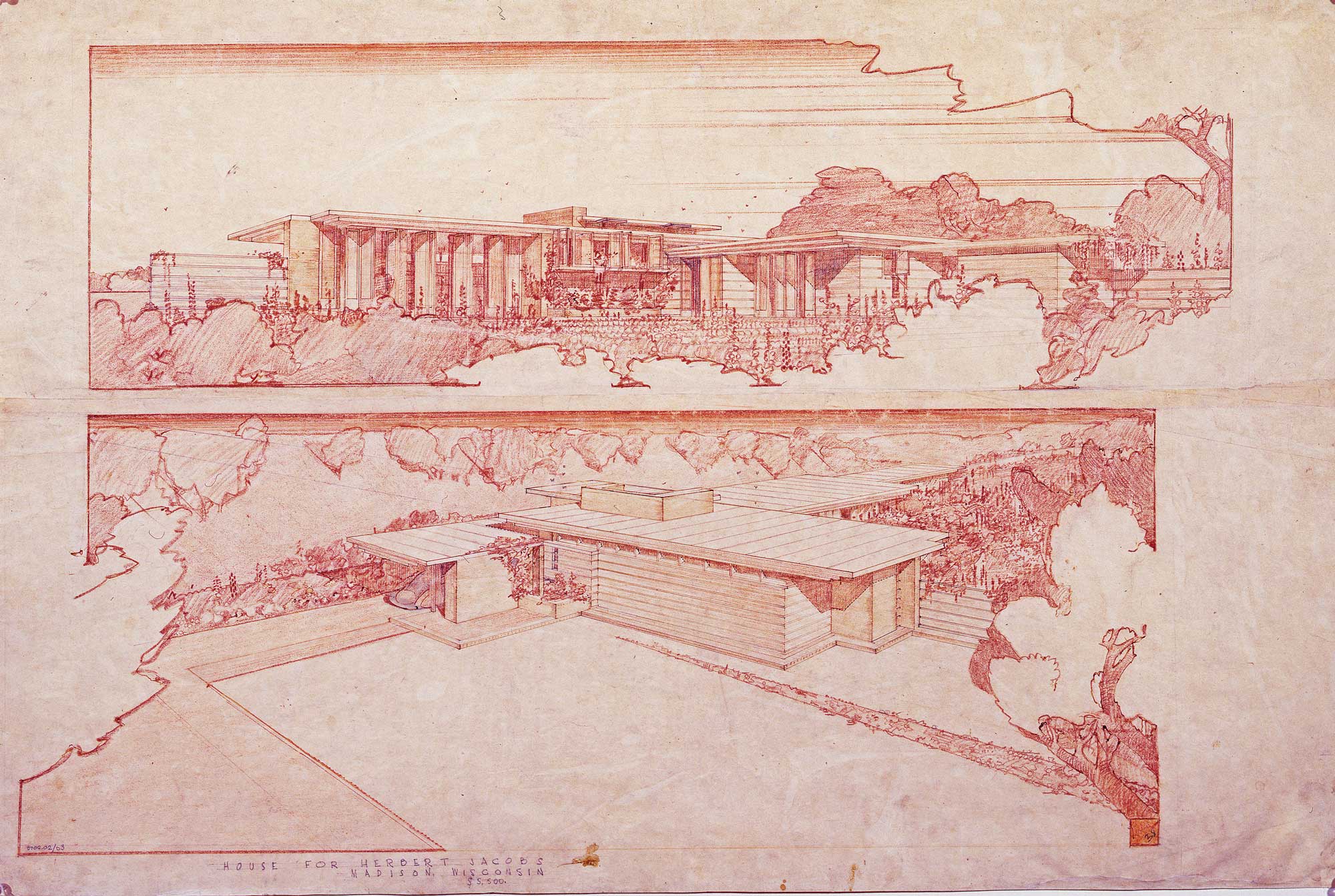Pencil sketch of Jacobs 1, courtesy of the Frank Lloyd Wright Foundation Archives. All rights reserved.