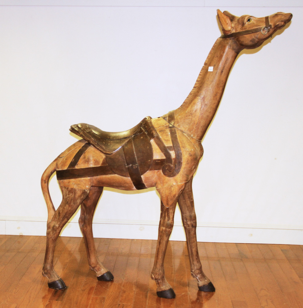 Rare early 20th century carved carousel giraffe,