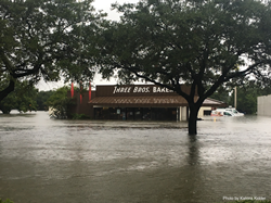 Three Brothers Bakery surrounded by water during Hurricane Harvey, Photo Credit: Katrina Kidder