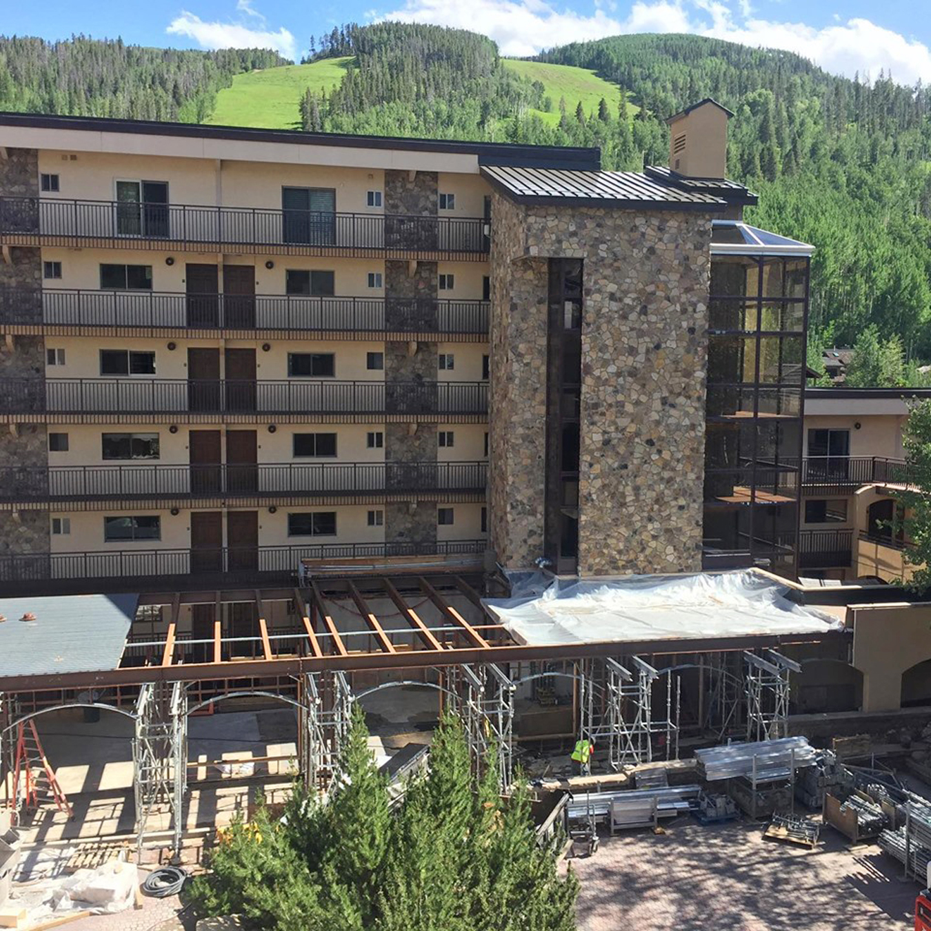 An image taken in July and posted on the Antlers at Vail Facebook page shows construction underway at the Vail, Colorado, mountainside hotel, planned for 2019/2020 ski season completion.
