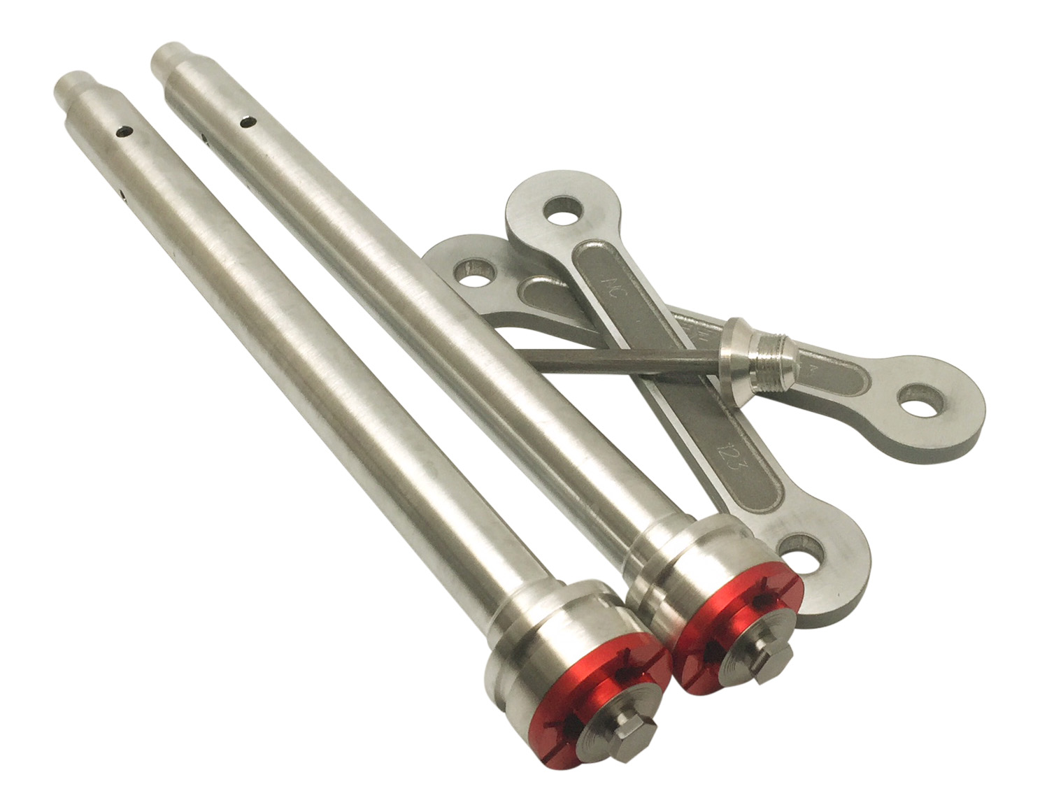 Damping rods with installed parts + rear shock linkage
