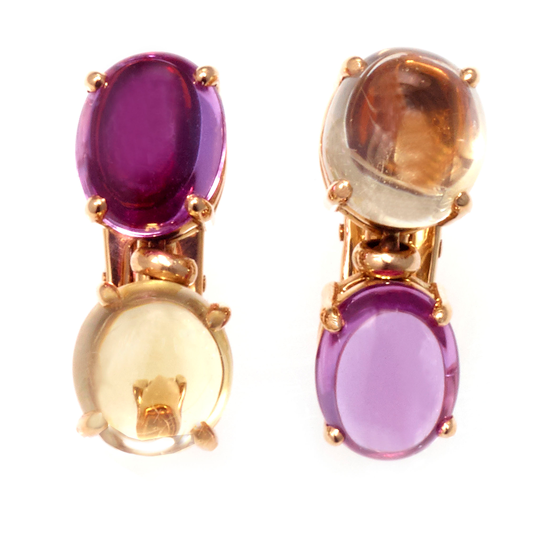 Sapphire Earrings by Jeffrey Bilgore. 12.03 cts. cabochon Sri Lankan sapphires (4 sapphires), set in 18K yellow gold