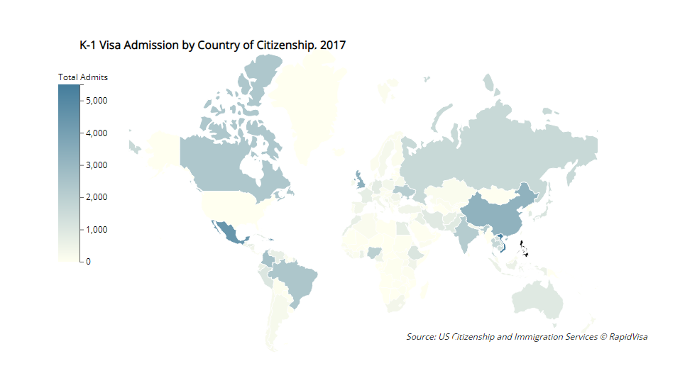 K-1 Visa Admission by Country of Citizenship, 2017