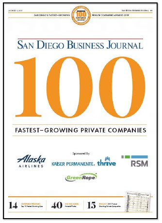 SDBJ August 5, 2019 issue featured the Top 100 Fastest Growing Companies