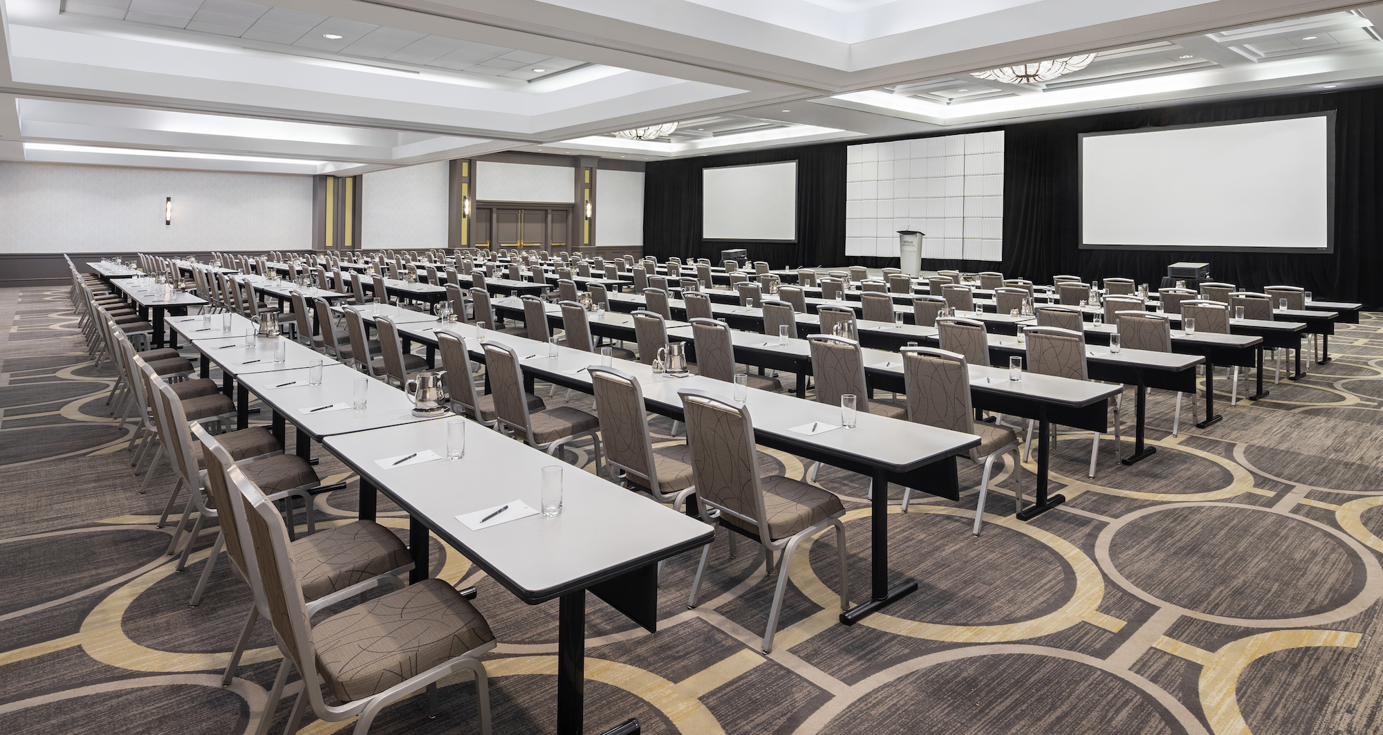 The Hilton Chicago/Oak Brook Hills Resort's 13,000+ square foot Grand Ballroom can be transformed into a spacious classroom setting.
