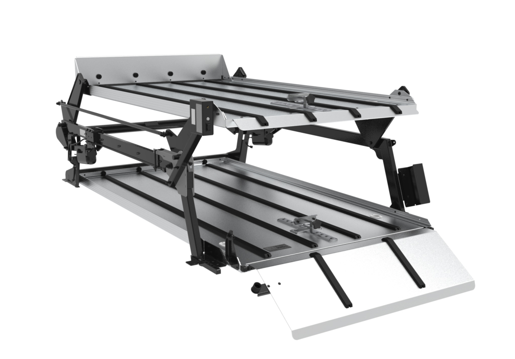 The system features an electric-powered upper deck that can be raised and lowered in seconds with just the flip of a switch, allowing one person to easily load, transport and unload – all unassisted.