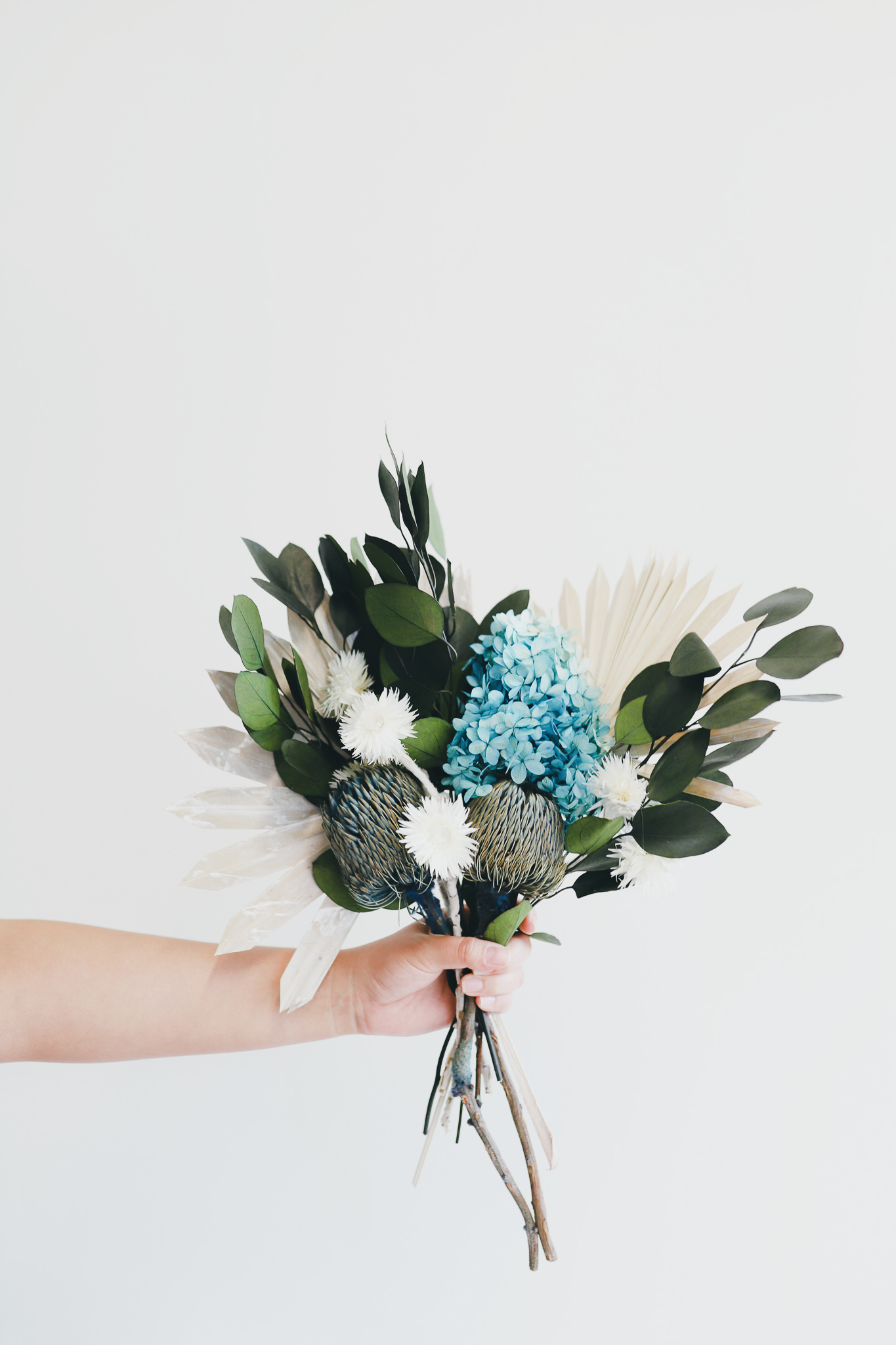 Dried Flower Bundle with Protea, Palms, and Eucalyptus