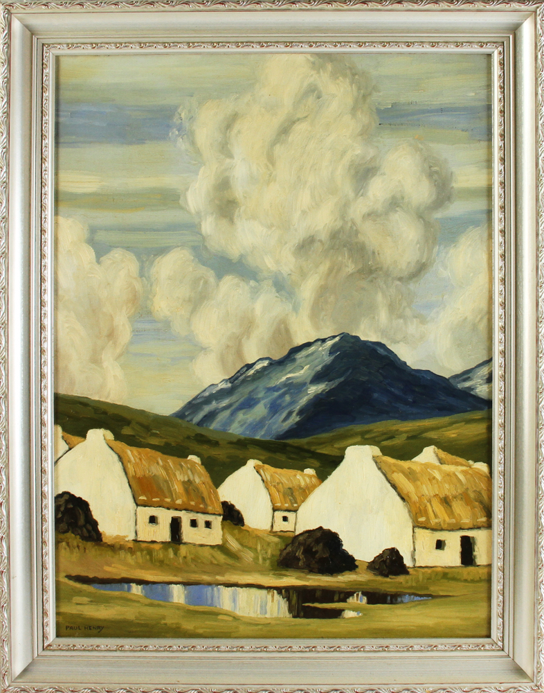 Paul Henry signed, inscribed 'Cottages Connemara', oil on canvas