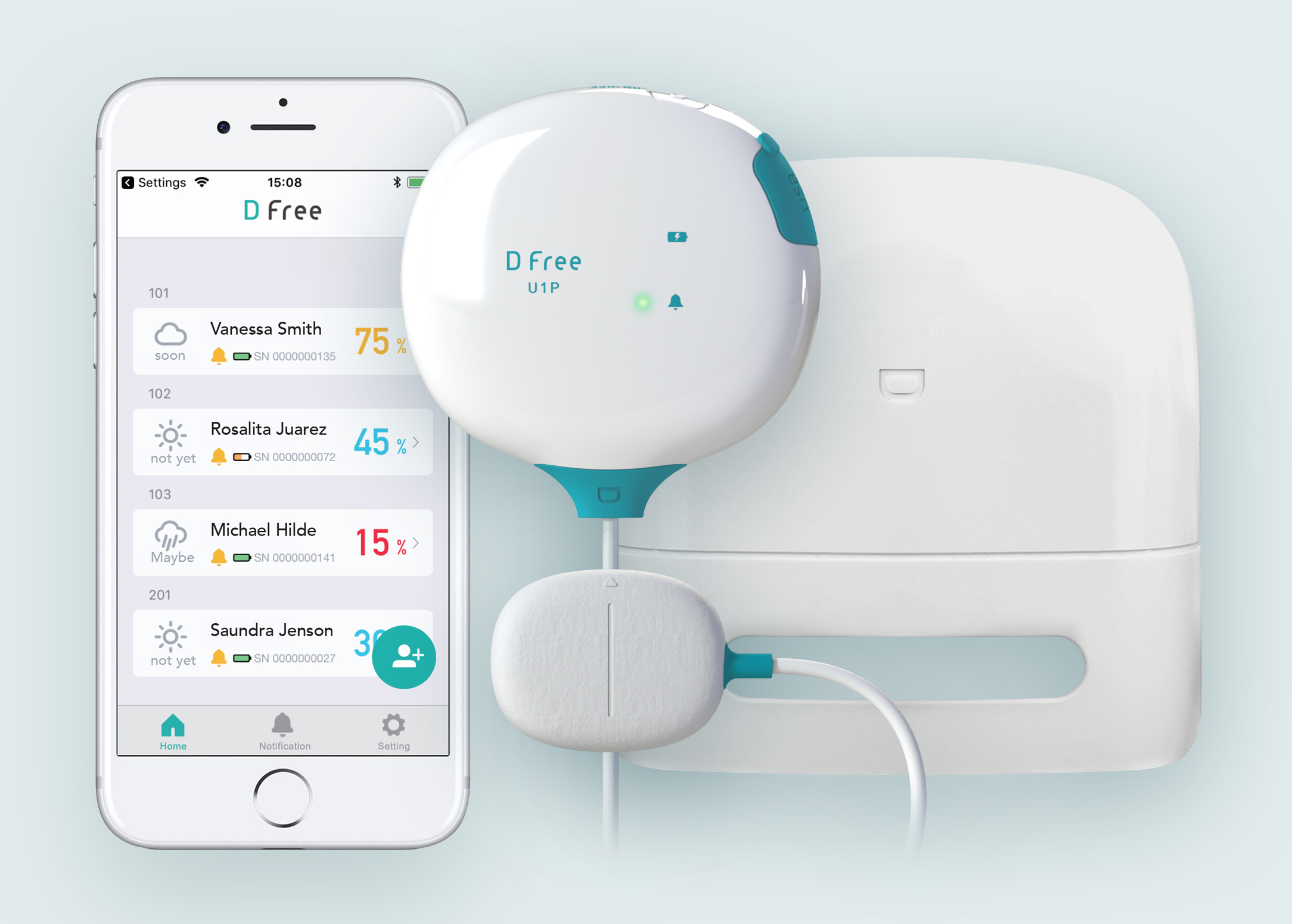 DFree Pro device, WiFi base station and DFree app.