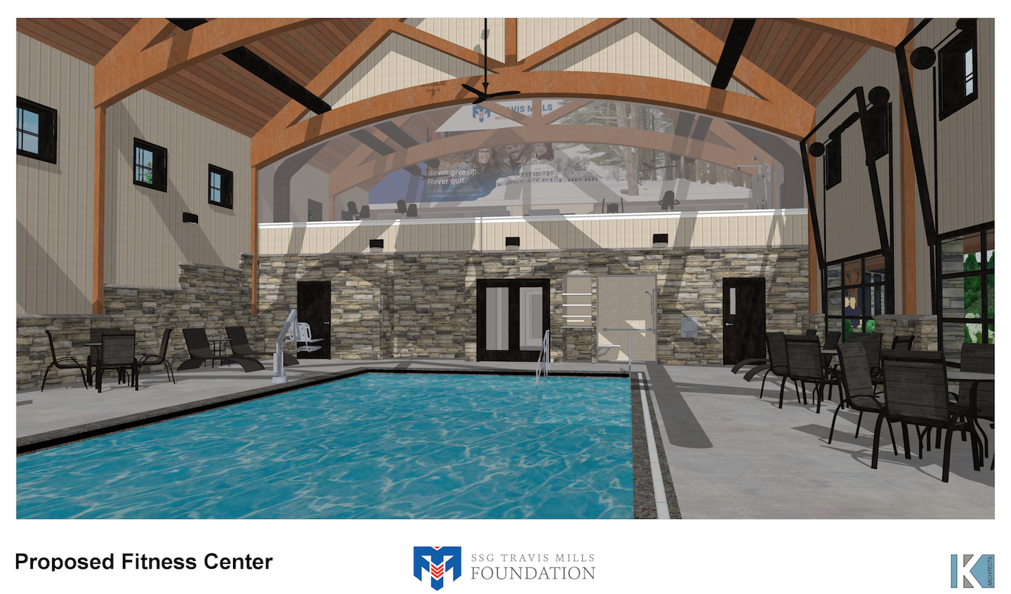 A rendering of the swimming pool, part of the planned Health & Wellness Center at the Travis Mills Retreat