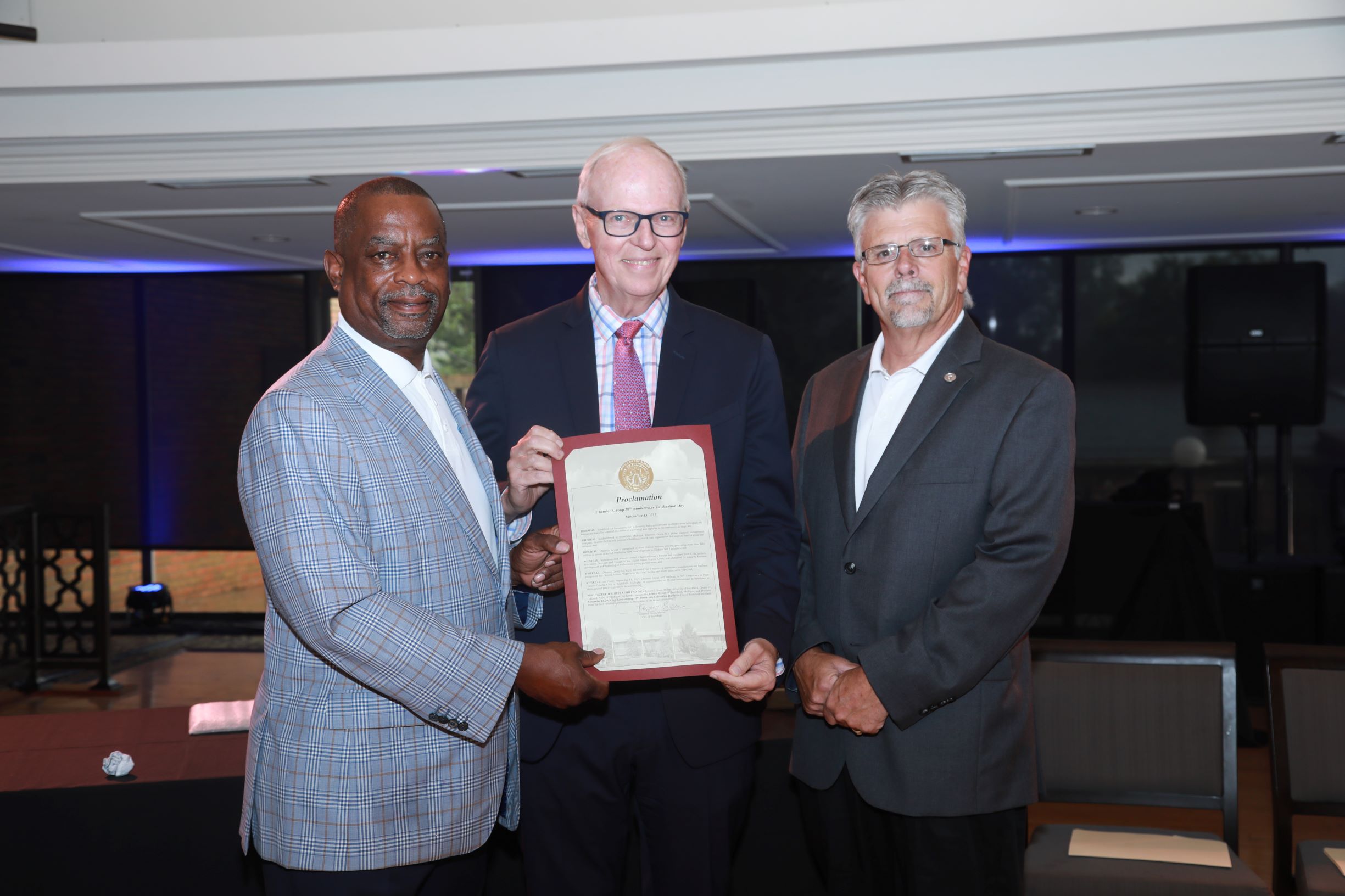 From left: Chemico Group President and CEO Leon C. Richardson, Southfield Mayor Ken Siver and Chemico Co-Founder Paul Sinko