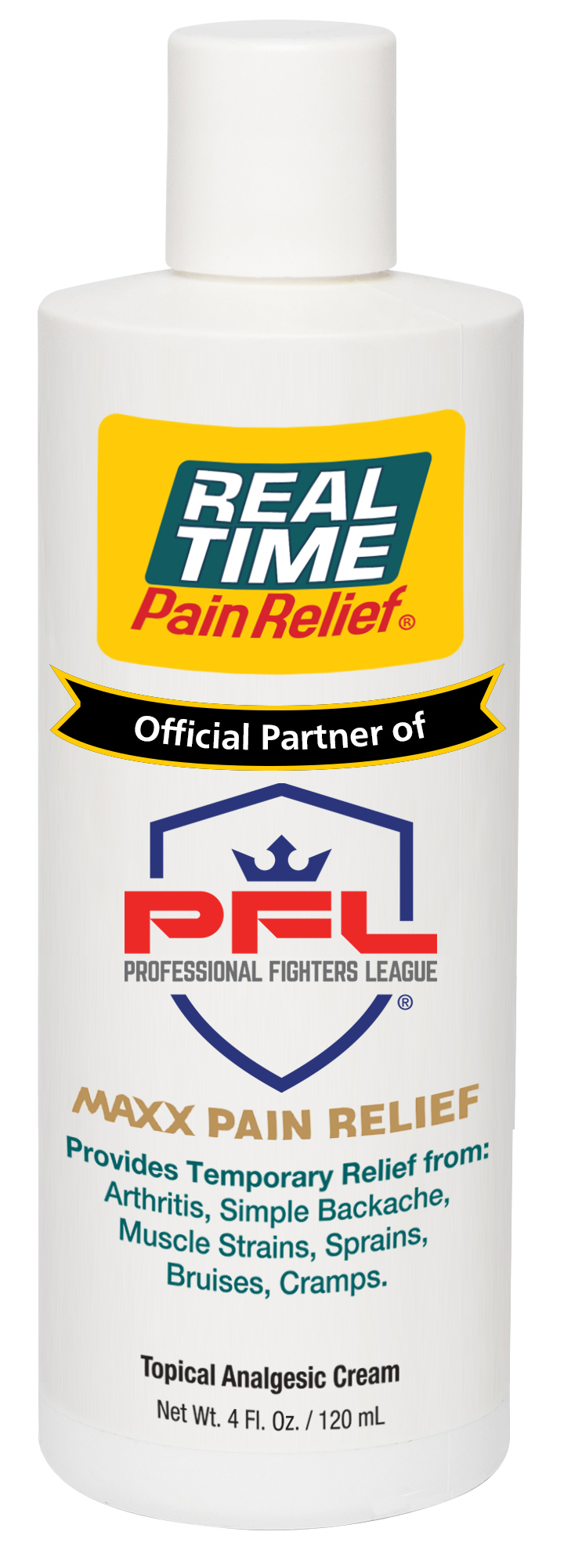 The Professional Fighters League logo will be featured on the front of a limited edition 4 oz bottle of RTPR’s MAXX Pain Relief Cream.