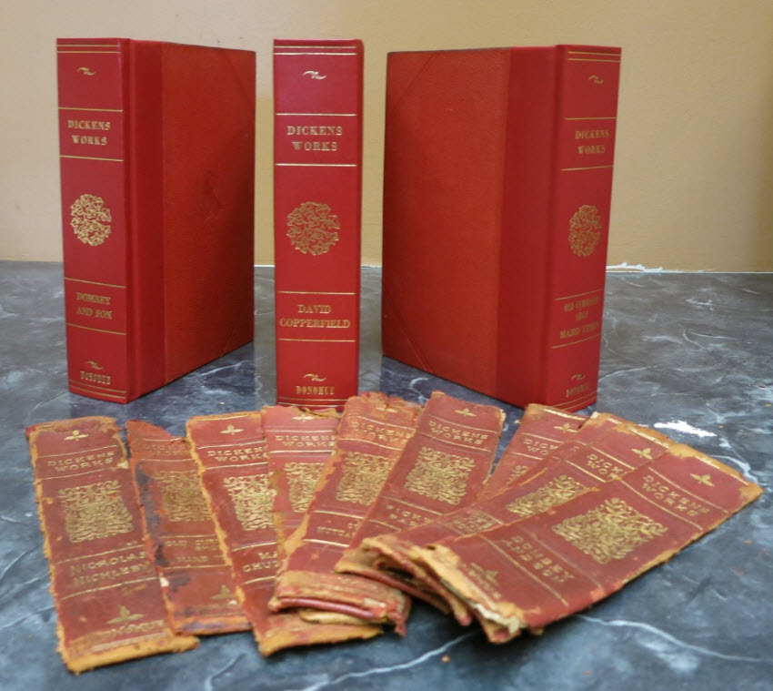 Rebound Charles Dickens books with gold foil stamping decorative spines