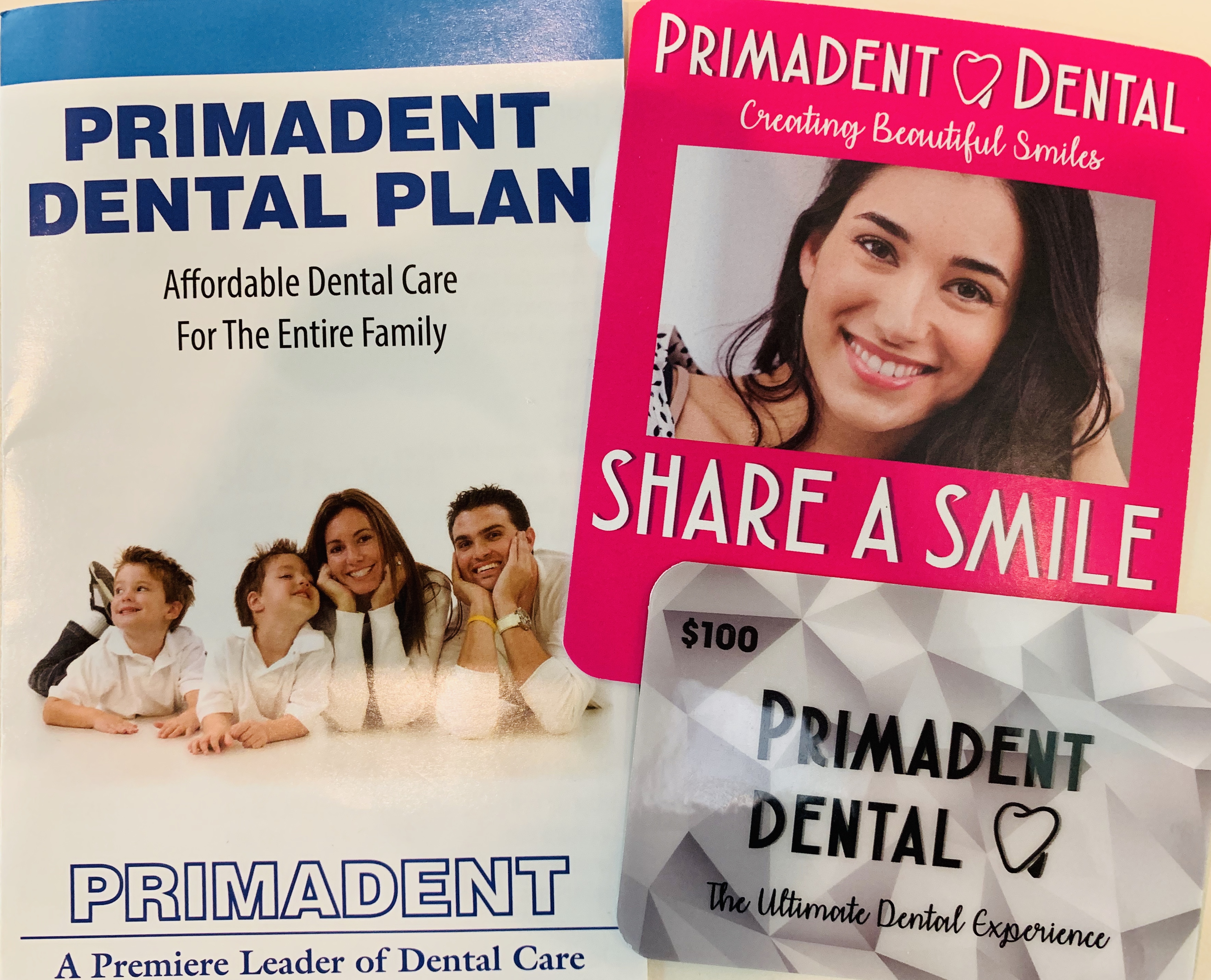 The Ultimate Patient Experience includes Our Priamdent Dental Discount Plan, Share A Smile Program and Primadent Gift Cards.