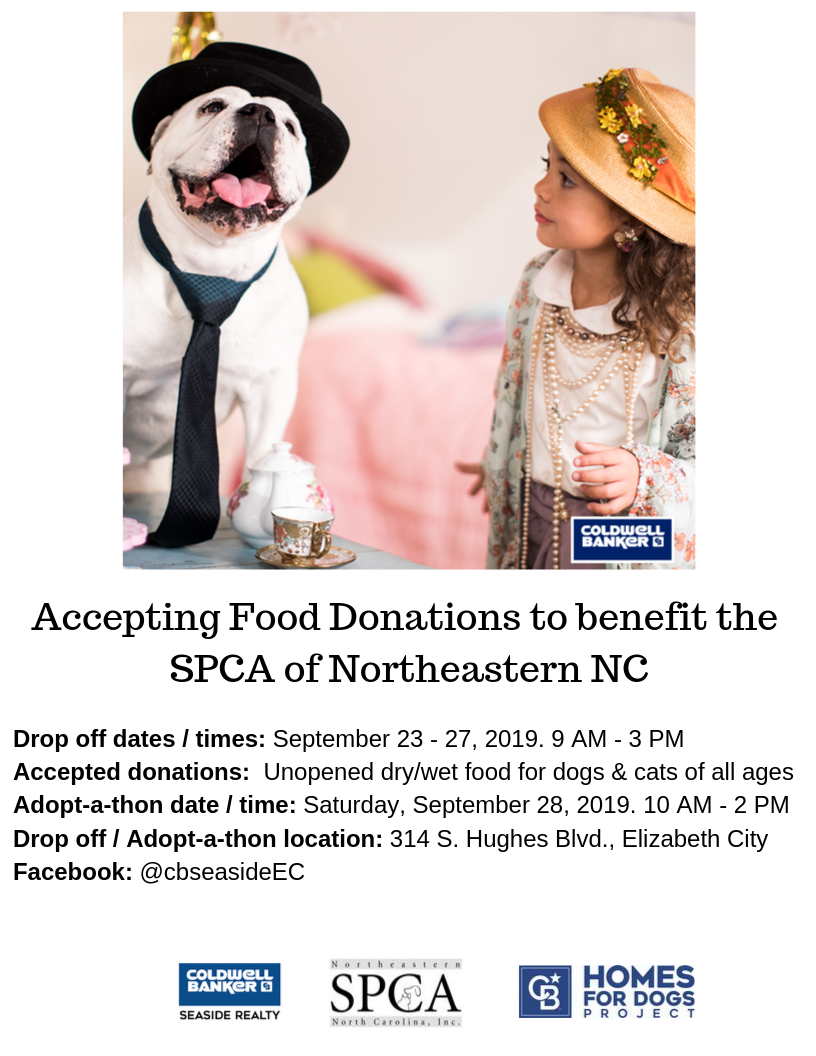 September 28, 2019 is Coldwell Banker National Pet Adoption Weekend! Please join Coldwell Banker Seaside Realty - Elizabeth City & the SPCA of Northeastern NC to connect loving homes with loving pets!