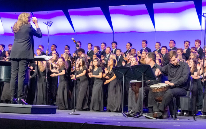 The 2018 All-National Honor Ensembles mixed choir was led by Dr. Amanda Quist. Photo by Bob O'Lary.