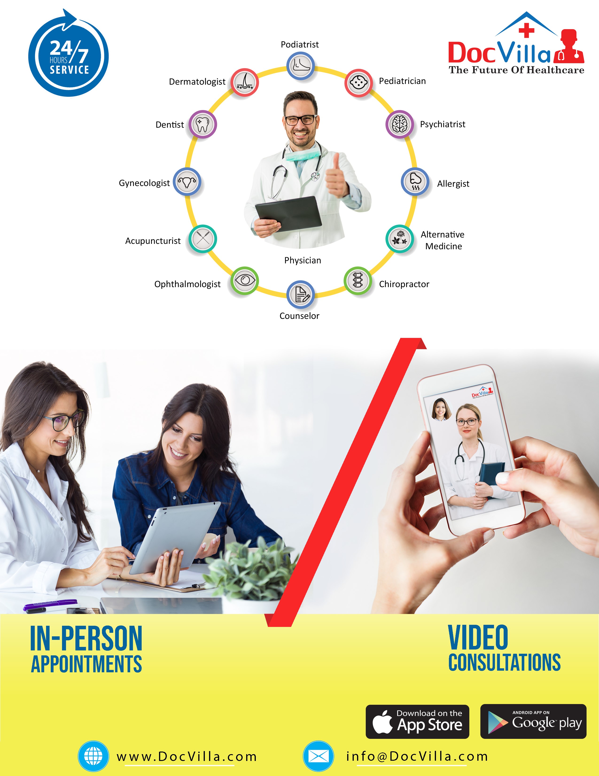 DocVilla - Schedule Telemedicine and In-Person appointments