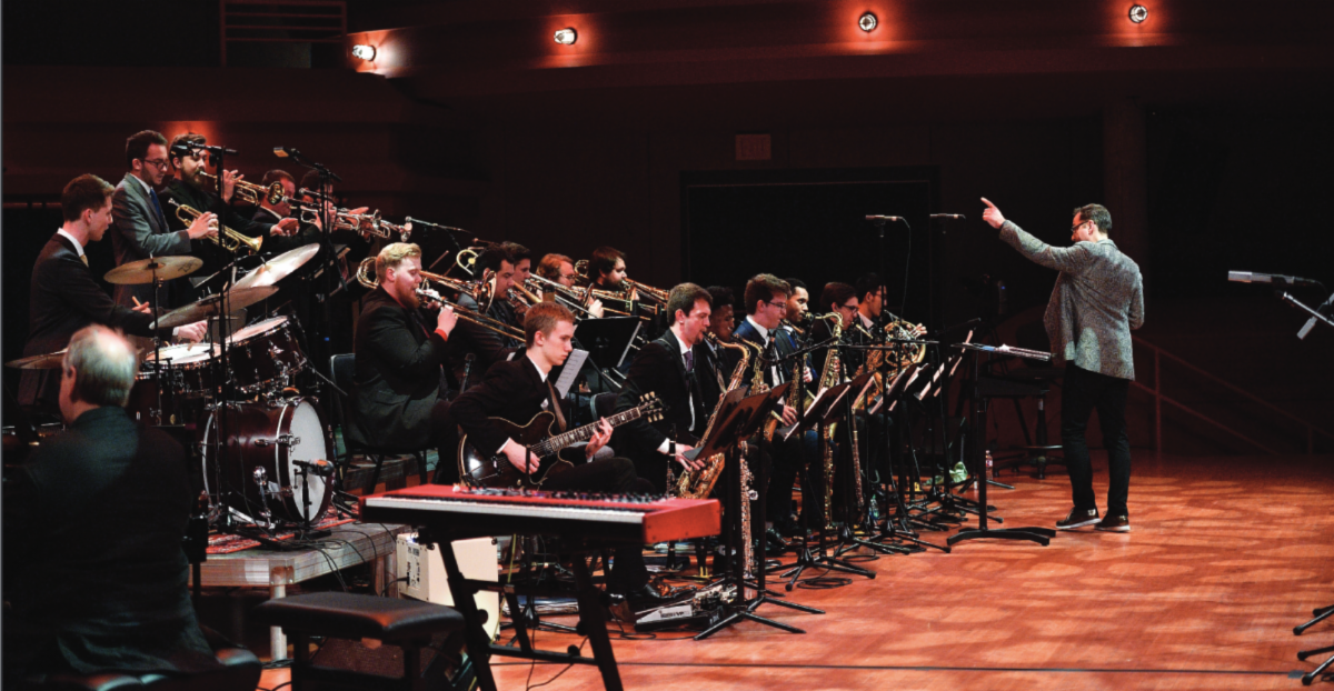 The One O'Clock Lab Band in performance, under the direction of Alan Baylock.