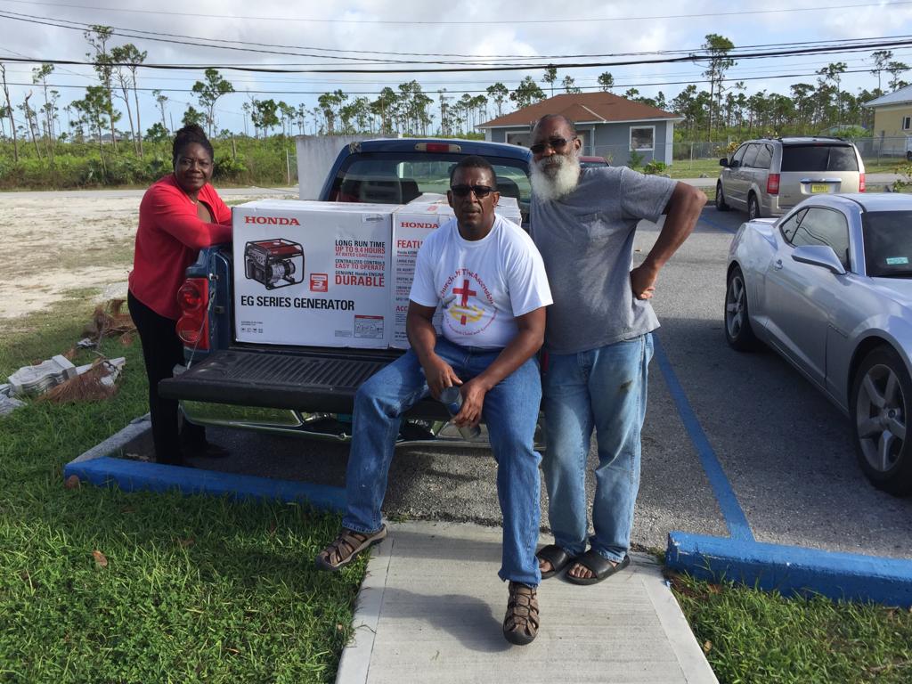 Church of Ascension delivering generators to those in the Bahamas.  Generators were donated by the Parks family.